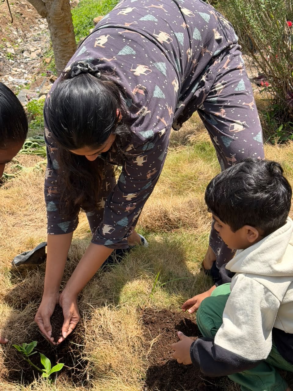Planting saplings and reconnecting with nature